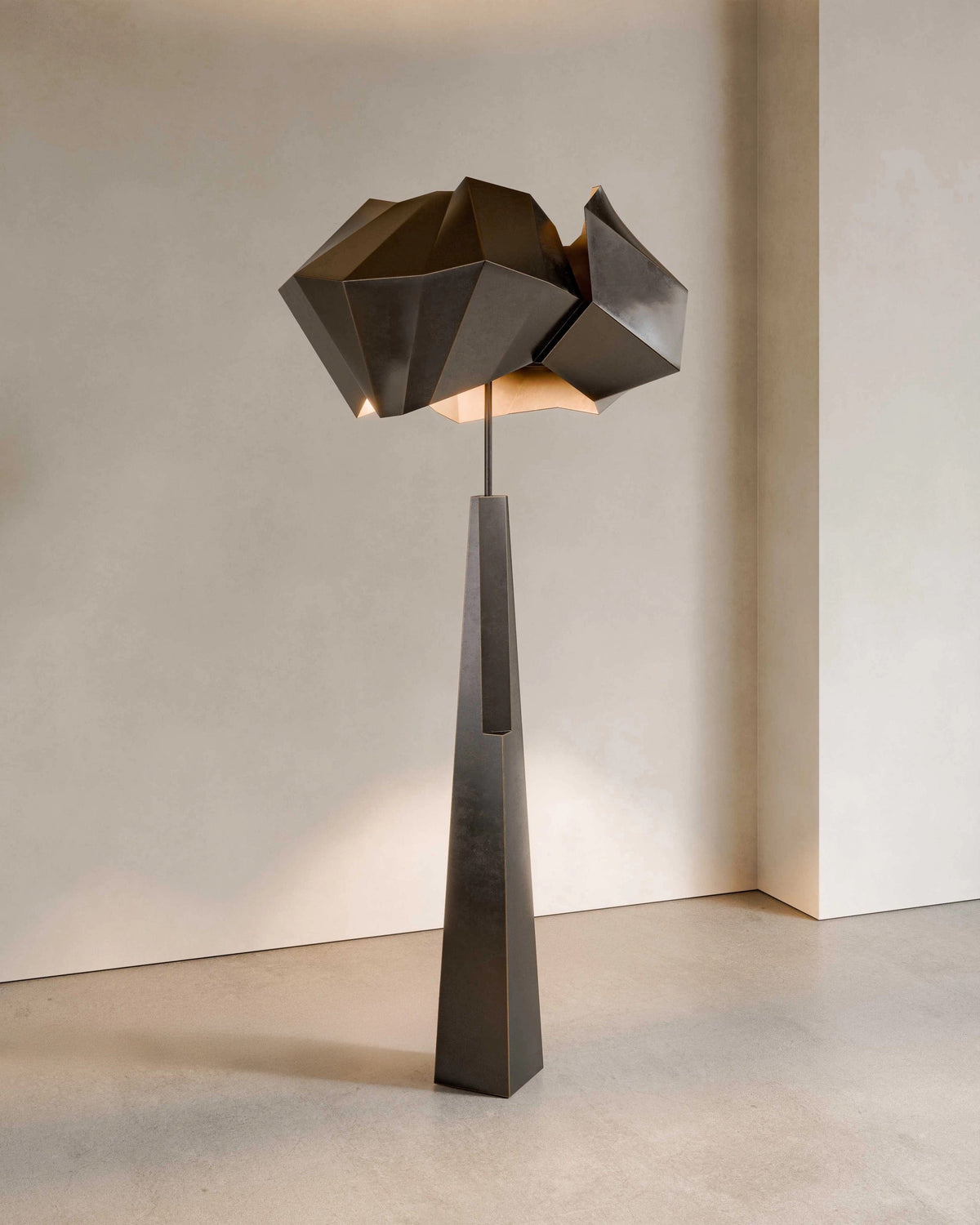 Patinated Alloy Sculpture Floor Lamp Black or Antique Gold | Faceted Brutalist Entryway Casalola Lights Luxury Lamps