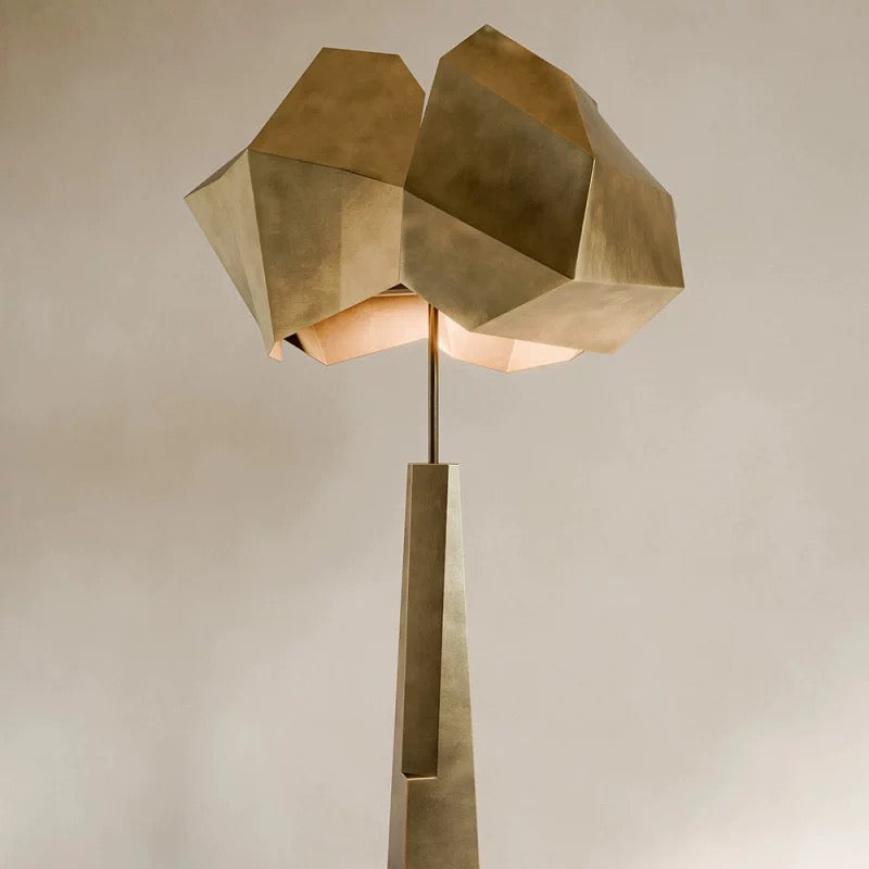 Patinated Alloy Sculpture Floor Lamp Black or Antique Gold | Faceted Brutalist Entryway Casalola Lights Luxury Lamps