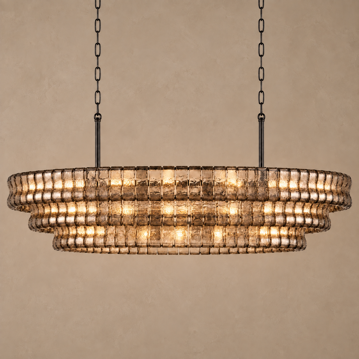 Extra Large Amber Glass Chandelier Brass | Wide and Shallow for a Great Room Custom Chain Drop Casalola Lights Luxury