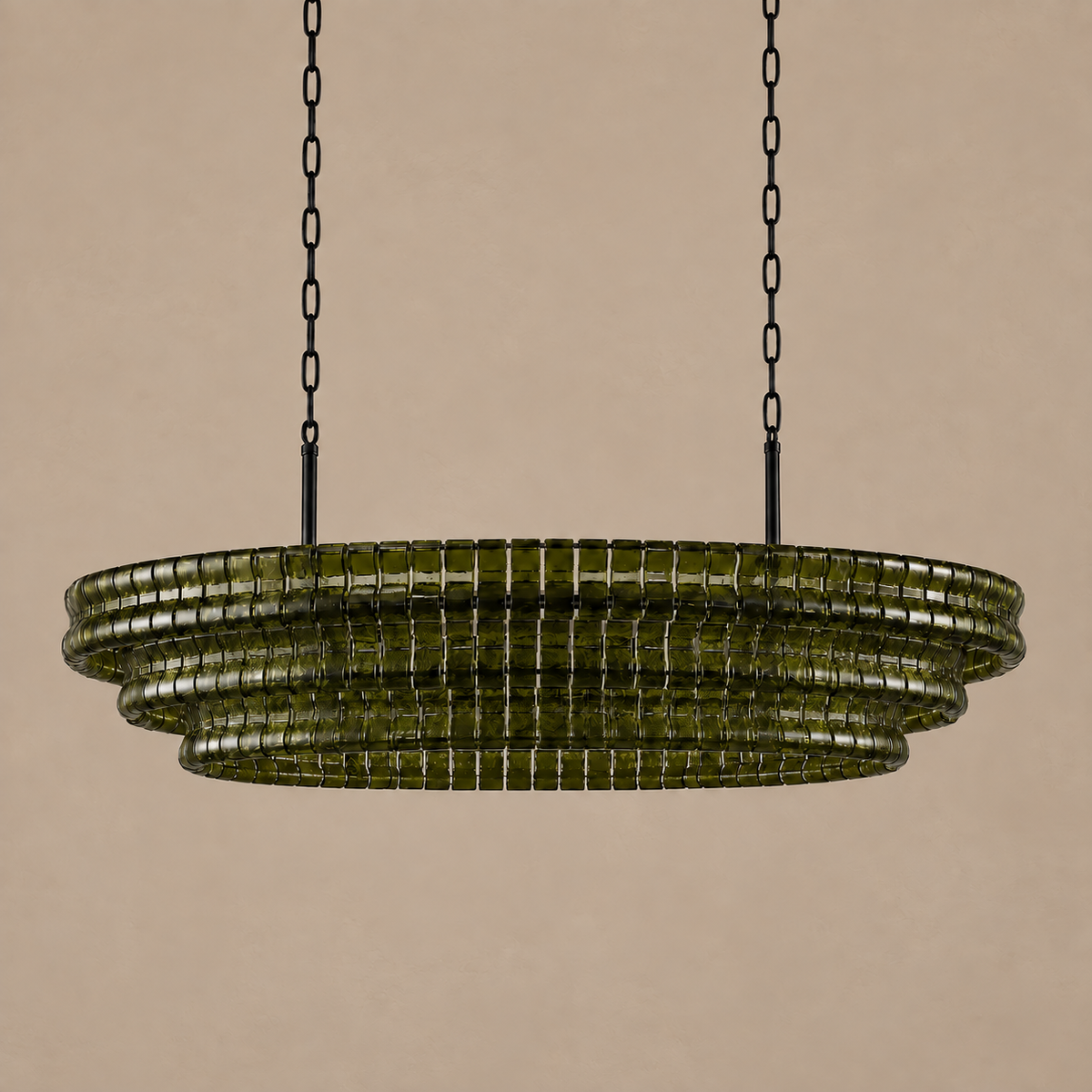 Extra Large Green Glass Chandelier Brass Art Deco | Wide Low Profile for a Living Room Sloped Ceiling Casalola Lights
