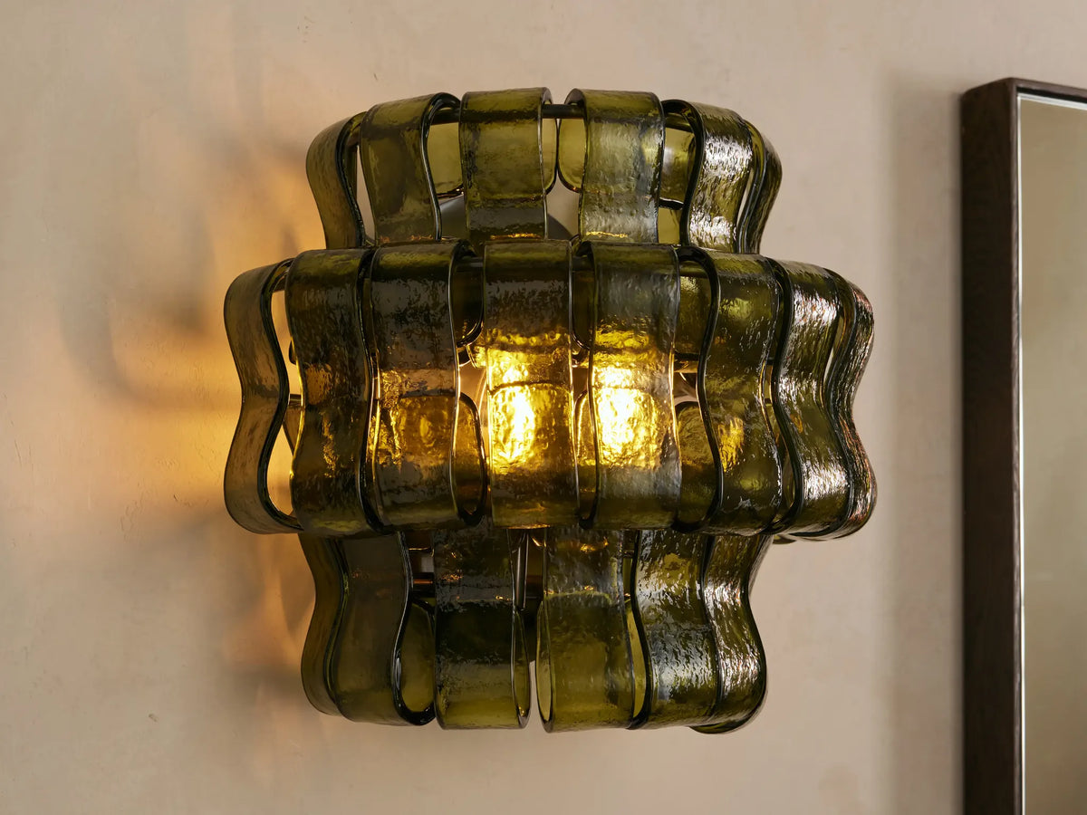 Green Textured Glass Wall Sconce Brass | 2-light Vanity Pair Bedroom E12/e14 30.5cm Casalola Lights Luxury Lamps