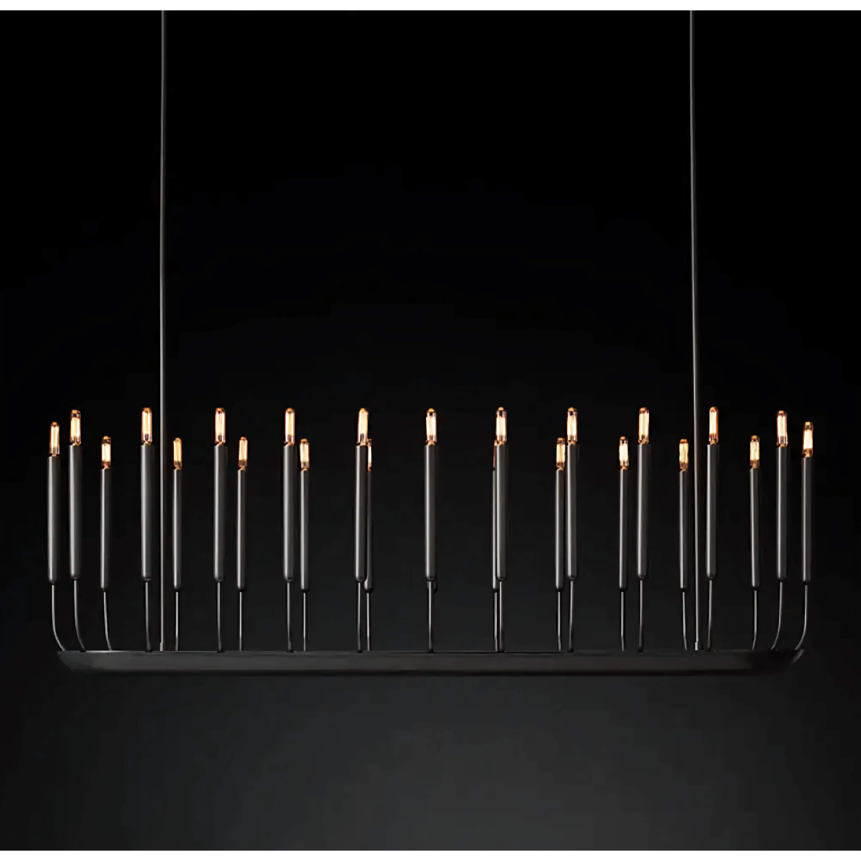Black Linear Candle Chandelier | Modern 20 Light Pendant Lighting for Dining Room or Kitchen Island Statement