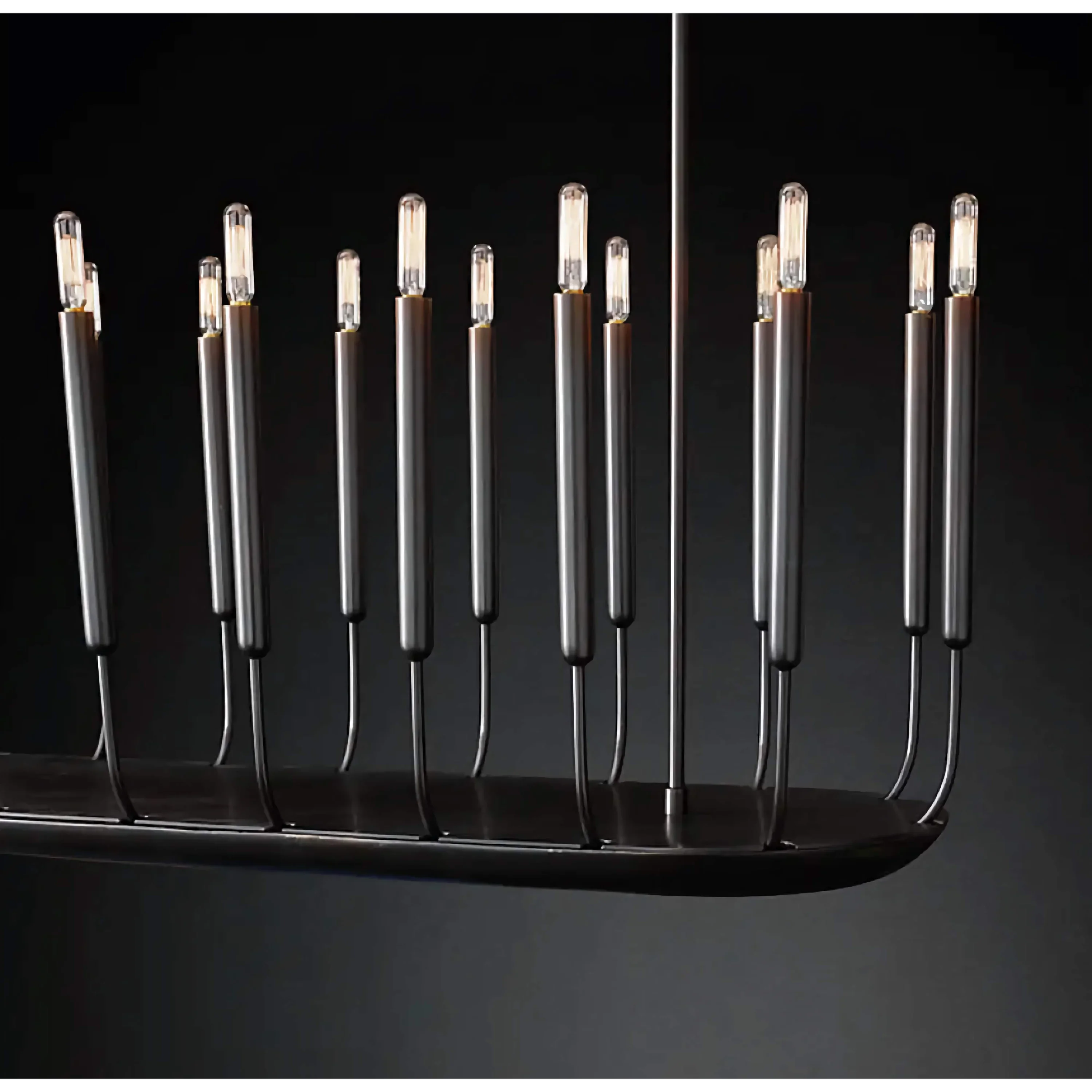 Black Linear Candle Chandelier | Modern 20 Light Pendant Lighting for Dining Room or Kitchen Island Statement