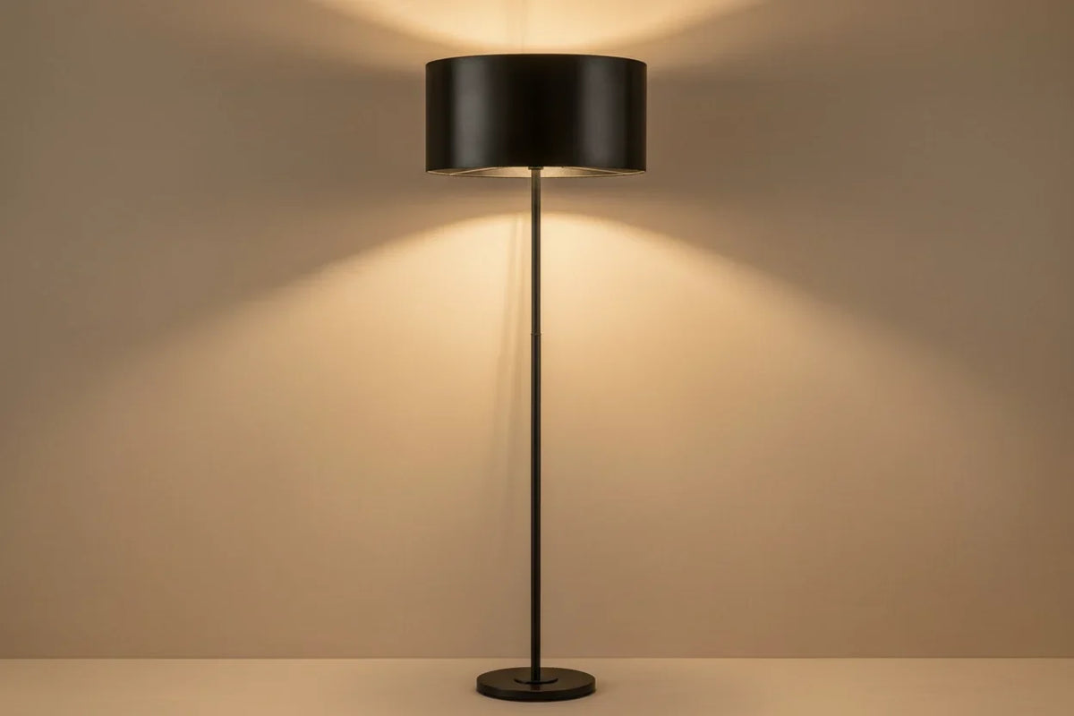 Black and Brushed Brass Floor Lamp for Living Room Study | Dimmable Led Drum Shade Modern Casalola Lights Luxury Lamps