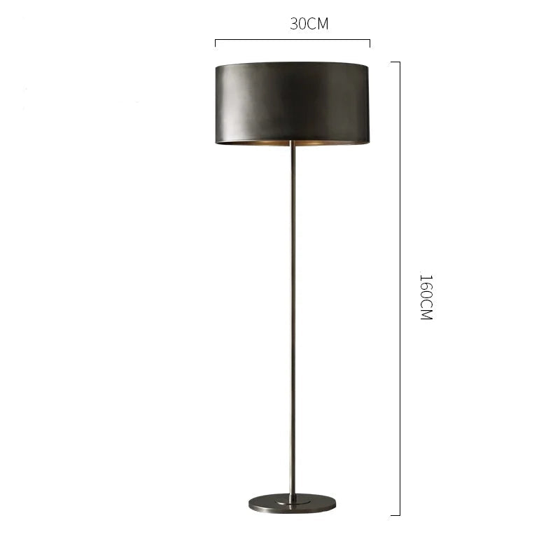 Black Brushed Brass Drum Floor Lamp | Belgian Studio Dimmable Lighting