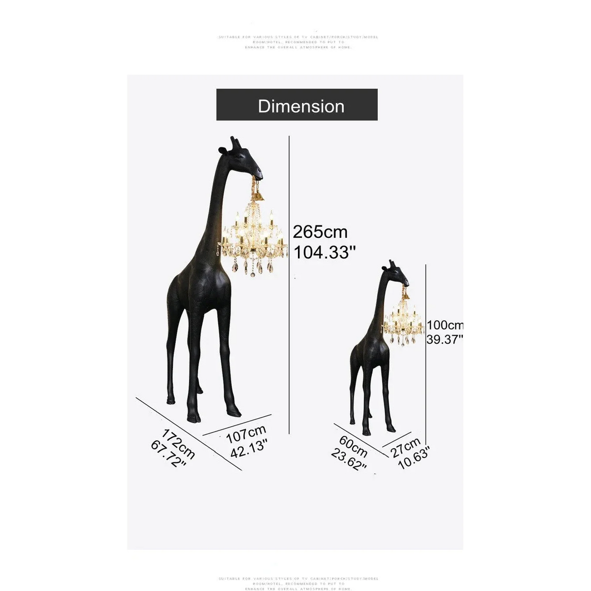 Black Giraffe Floor Lamp with Crystal Chandelier | Indoor or Outdoor 100 to 400cm 6 Light Casalola Lights Luxury Lamps