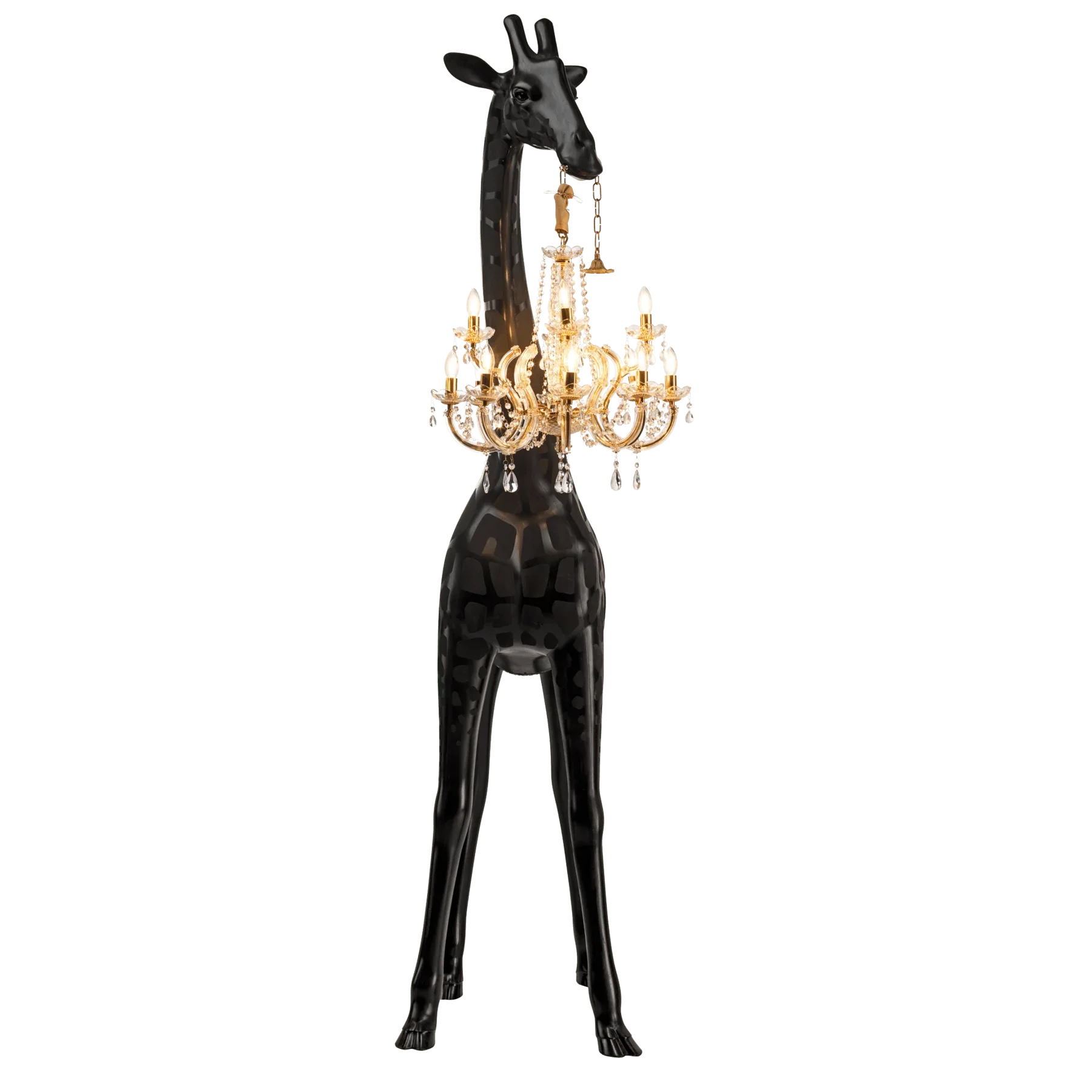 Tall Floor Lamp for Living Room Stairs | Sculpture with Crystal Chandelier | Black Giraffe Casalolalights Luxury Lamps