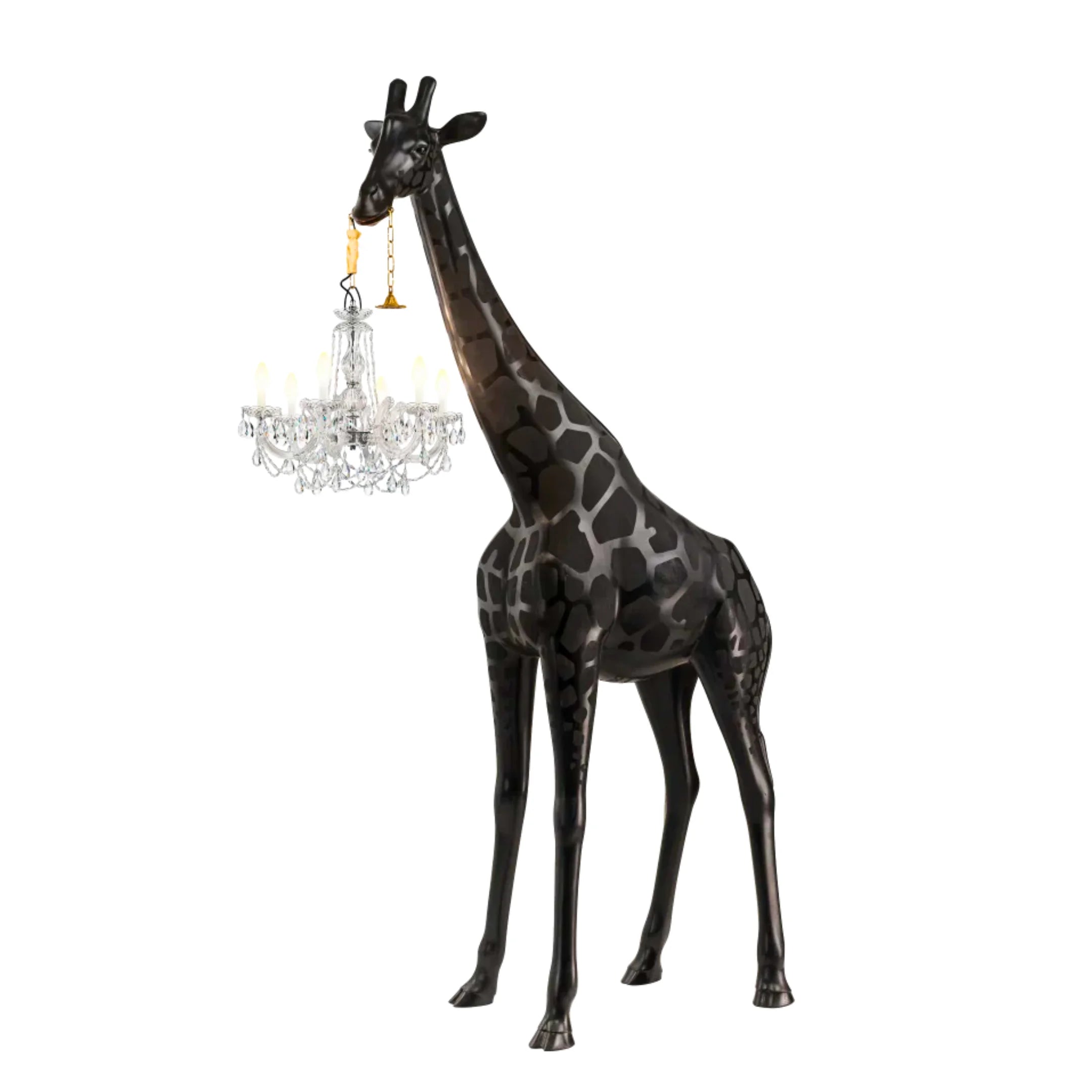 Tall Floor Lamp for Living Room Stairs | Sculpture with Crystal Chandelier | Black Giraffe Casalolalights Luxury Lamps