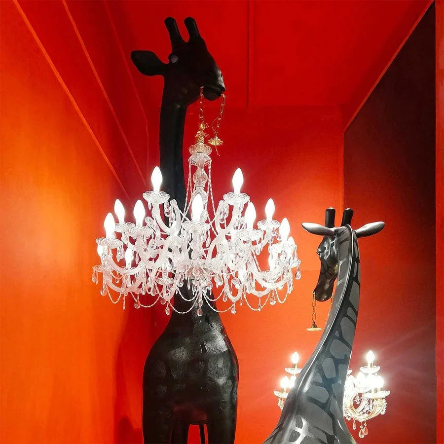 Tall Floor Lamp for Living Room Stairs | Sculpture with Crystal Chandelier | Black Giraffe Casalolalights Luxury Lamps