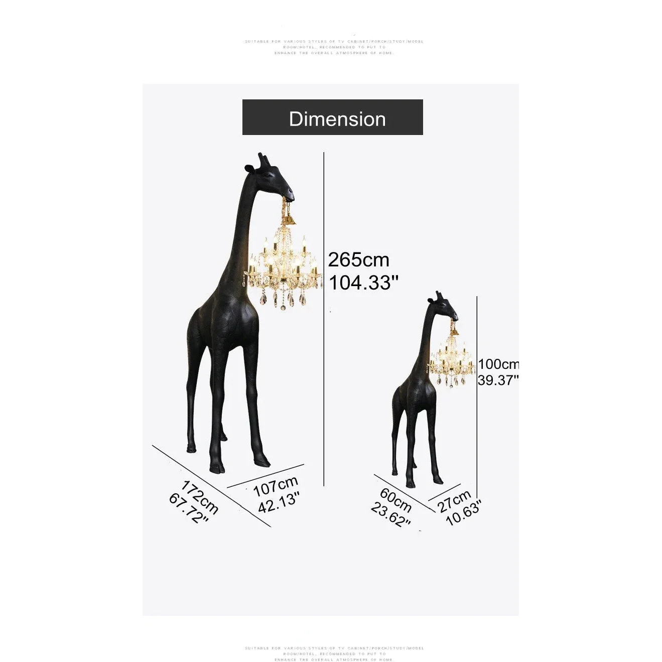 Tall Floor Lamp for Living Room Stairs | Sculpture with Crystal Chandelier | Black Giraffe Casalolalights Luxury Lamps