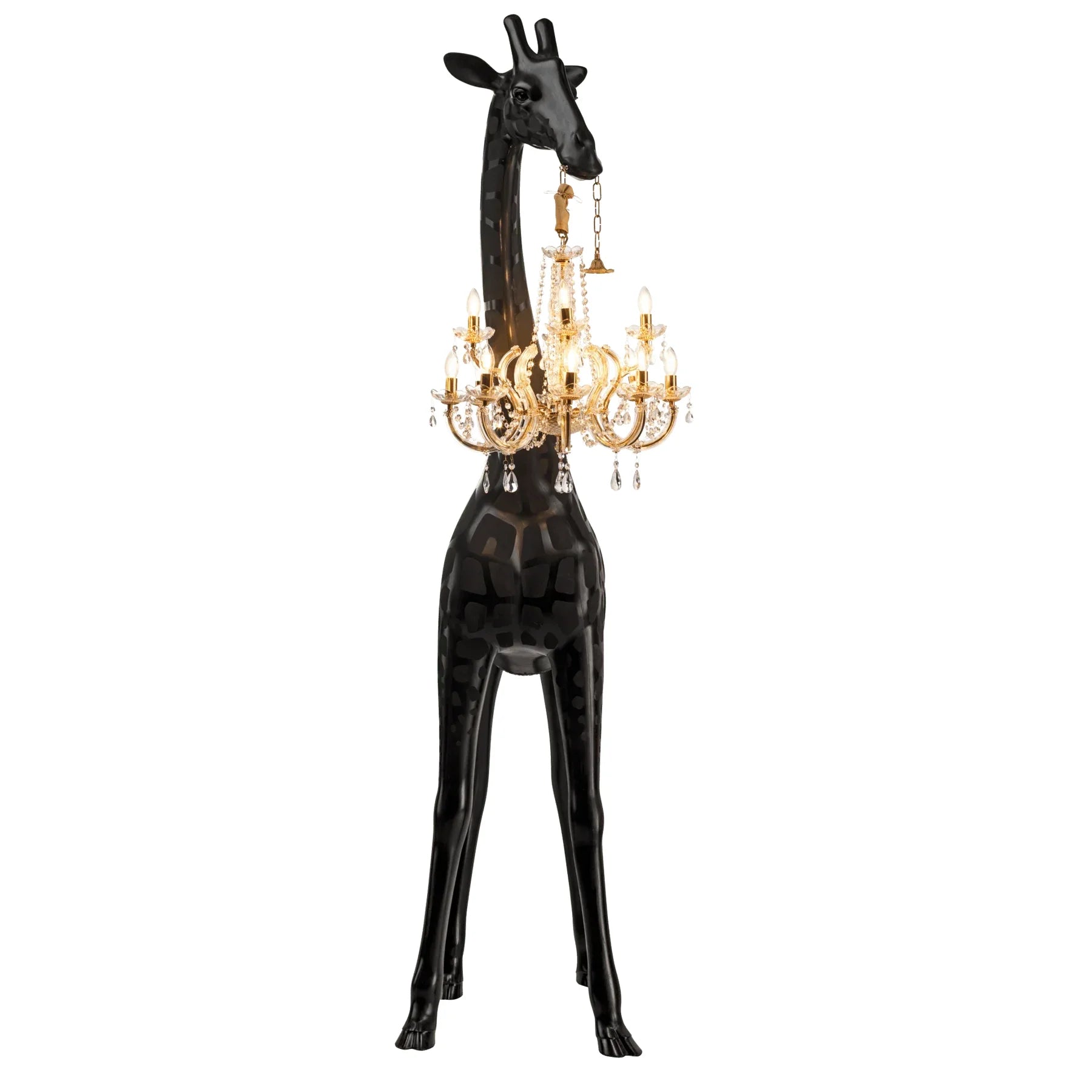 Tall Floor Lamp for Living Room Stairs | Sculpture with Crystal Chandelier | Black Giraffe