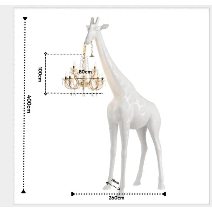 Tall Floor Lamp for Living Room Stairs | Sculpture with Crystal Chandelier | Black Giraffe