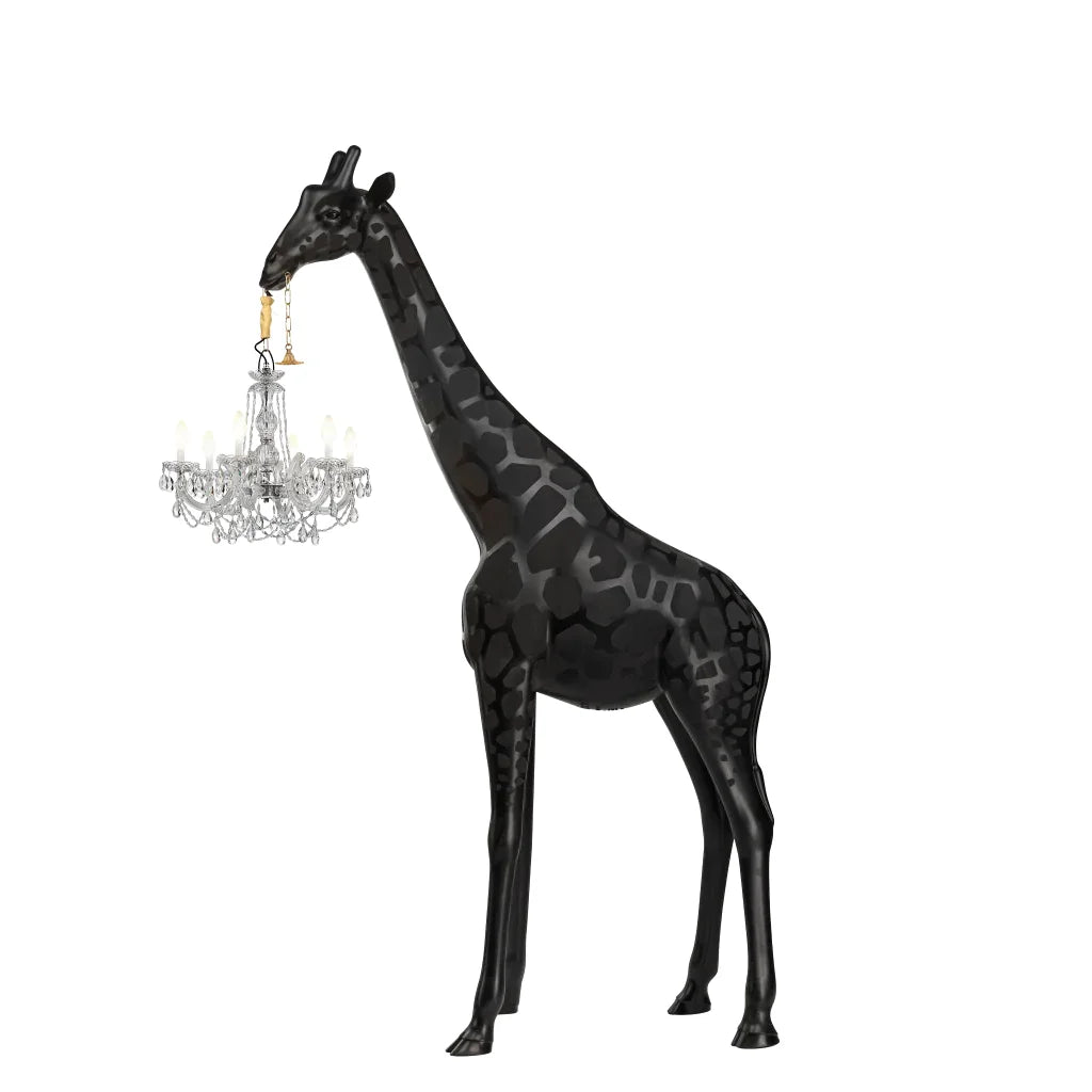Tall Floor Lamp for Living Room Stairs | Sculpture with Crystal Chandelier | Black Giraffe