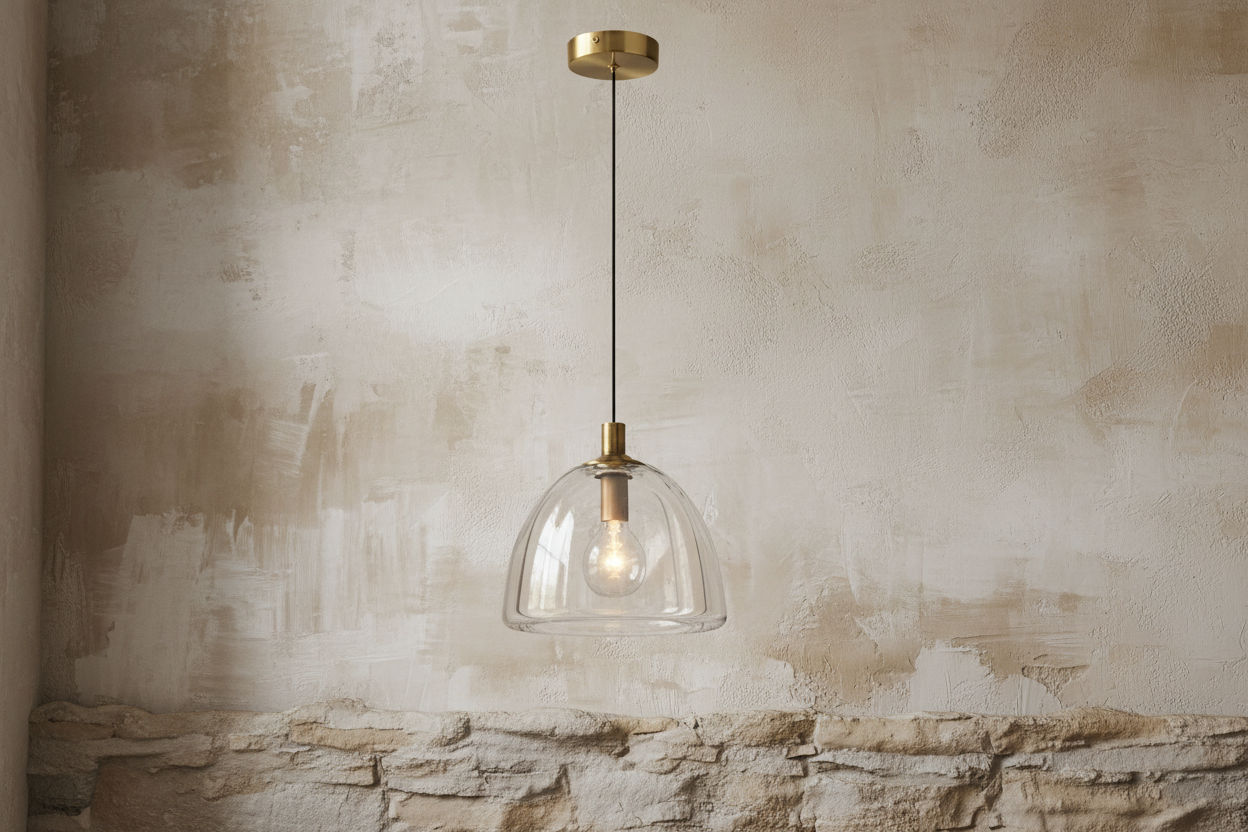 BLACK GLASS PENDANT LIGHT WITH BRASS ACCENTS | CLH854WB
