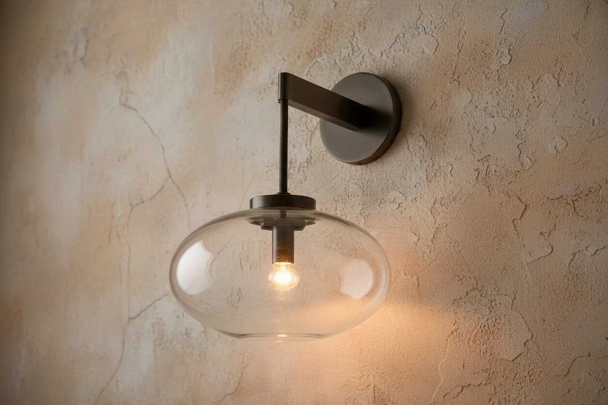 Black Glass & Stainless Steel Wall Sconce | Living Room Mood Light Bedroom 29cm Reach Casalola Lights Luxury Lamps