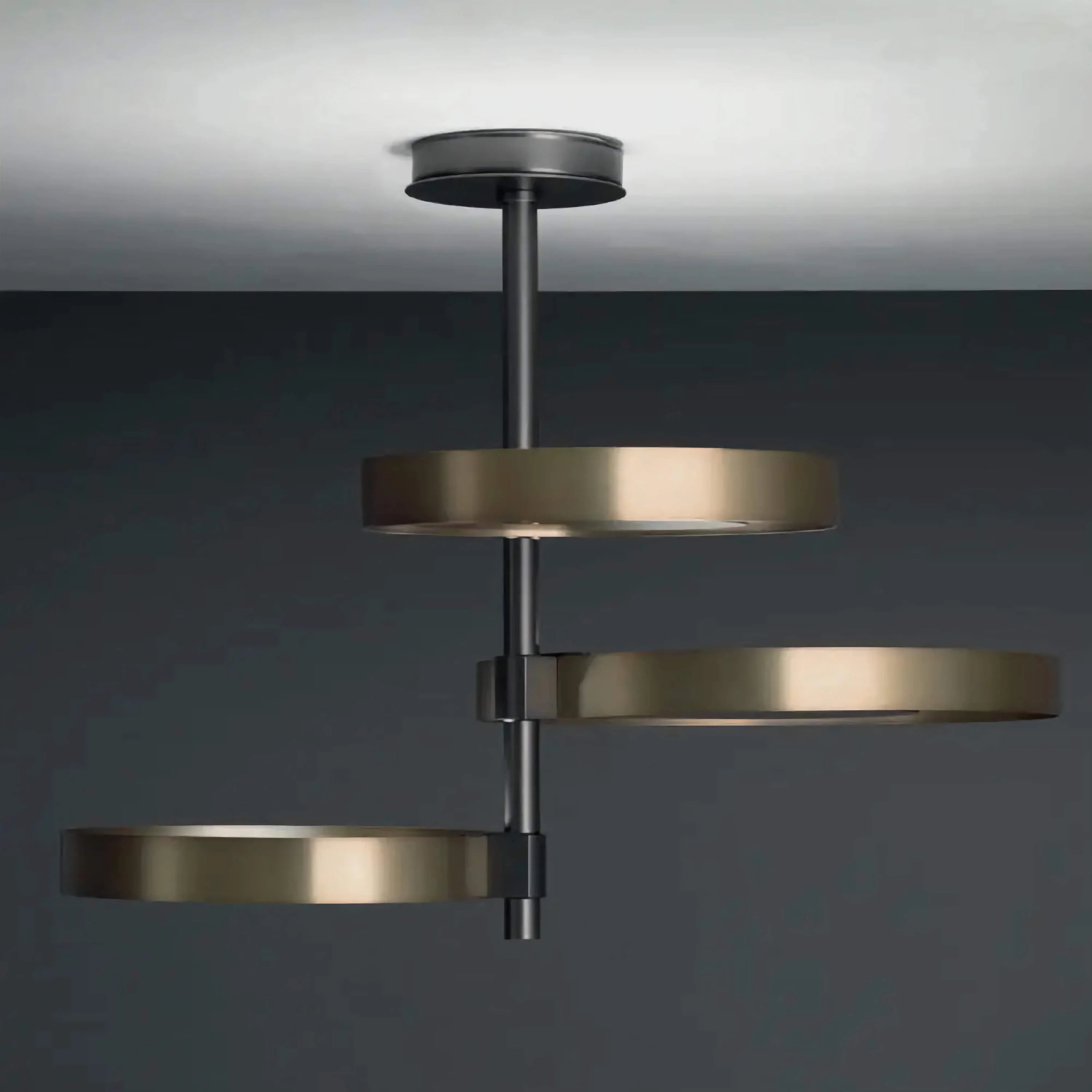 Black Gold Ring Semi Flush Mount Chandelier | Modern Brass Ceiling Light for Dining Room Loft Entryway