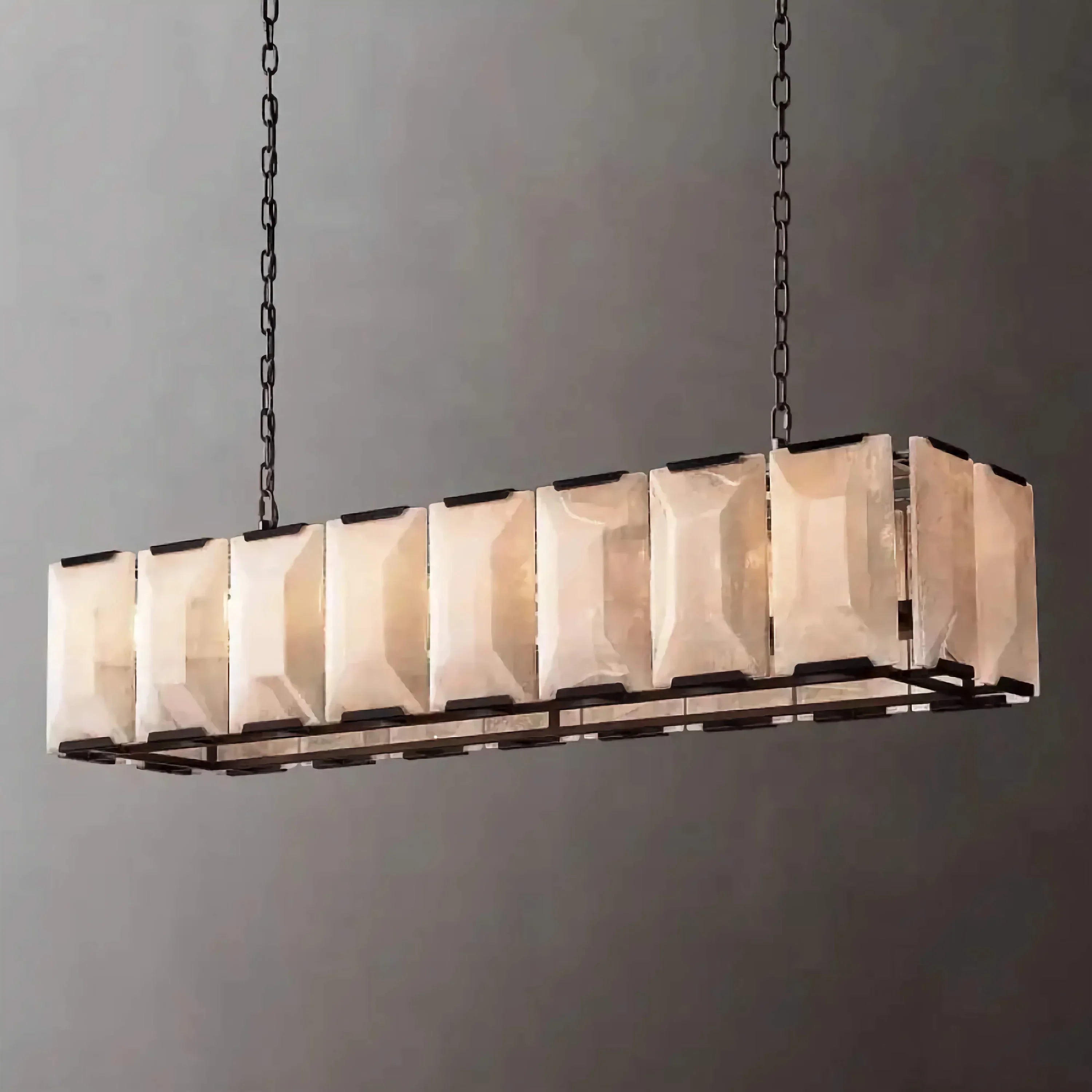 Square-link steel chain and canopy detail