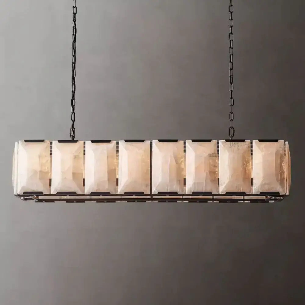 Grand Calcite Crystal Chandelier |black Rectangular Brass Island Light - Chandeliers