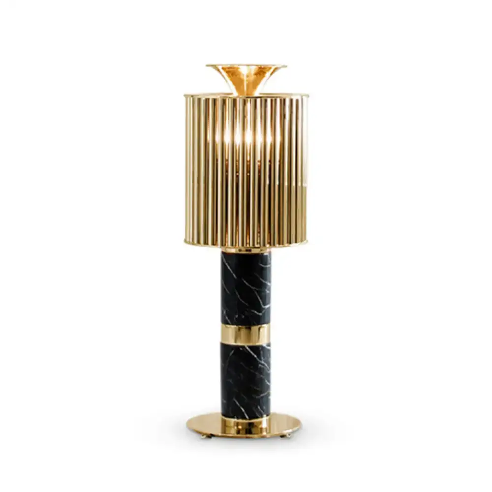 Black Marble & Brass Table Lamp | Art Deco Statement Lighting - Lamps