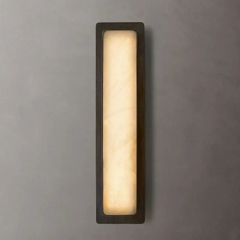 Genuine Alabaster Low Profile Wall Sconce Black Steel | Hallway Light Bedside Pair 50cm Vertical Glow Casalola Lights