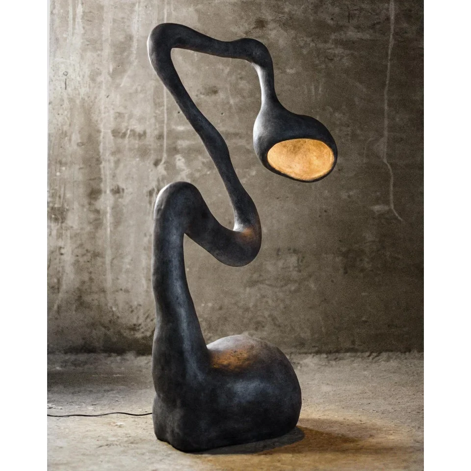 Black Resin Sculpture Floor Lamp | 182cm Tall Wide 95cm Form Downlight Dimmable Option Wabi Sabi Casalola Lights Luxury