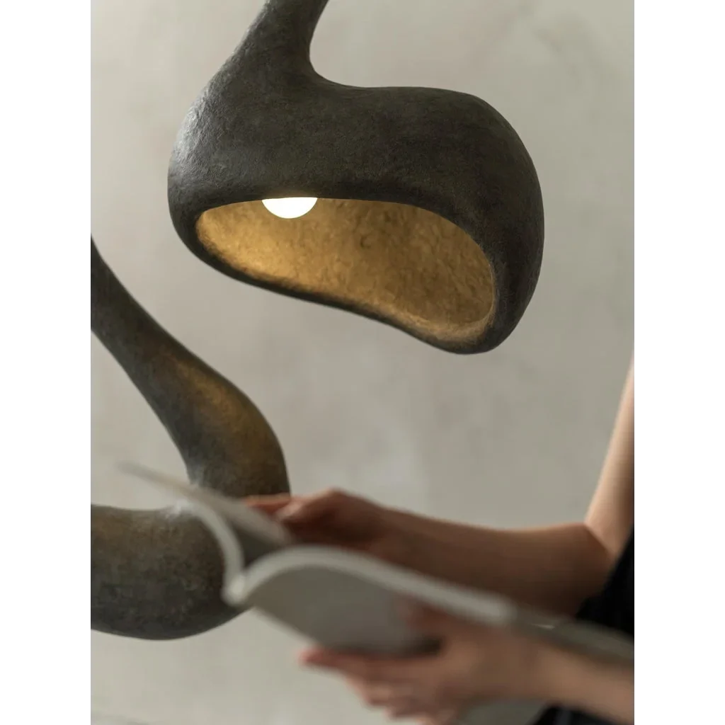 Black Resin Sculpture Floor Lamp | 182cm Tall Wide 95cm Form Downlight Dimmable Option Wabi Sabi Casalola Lights Luxury