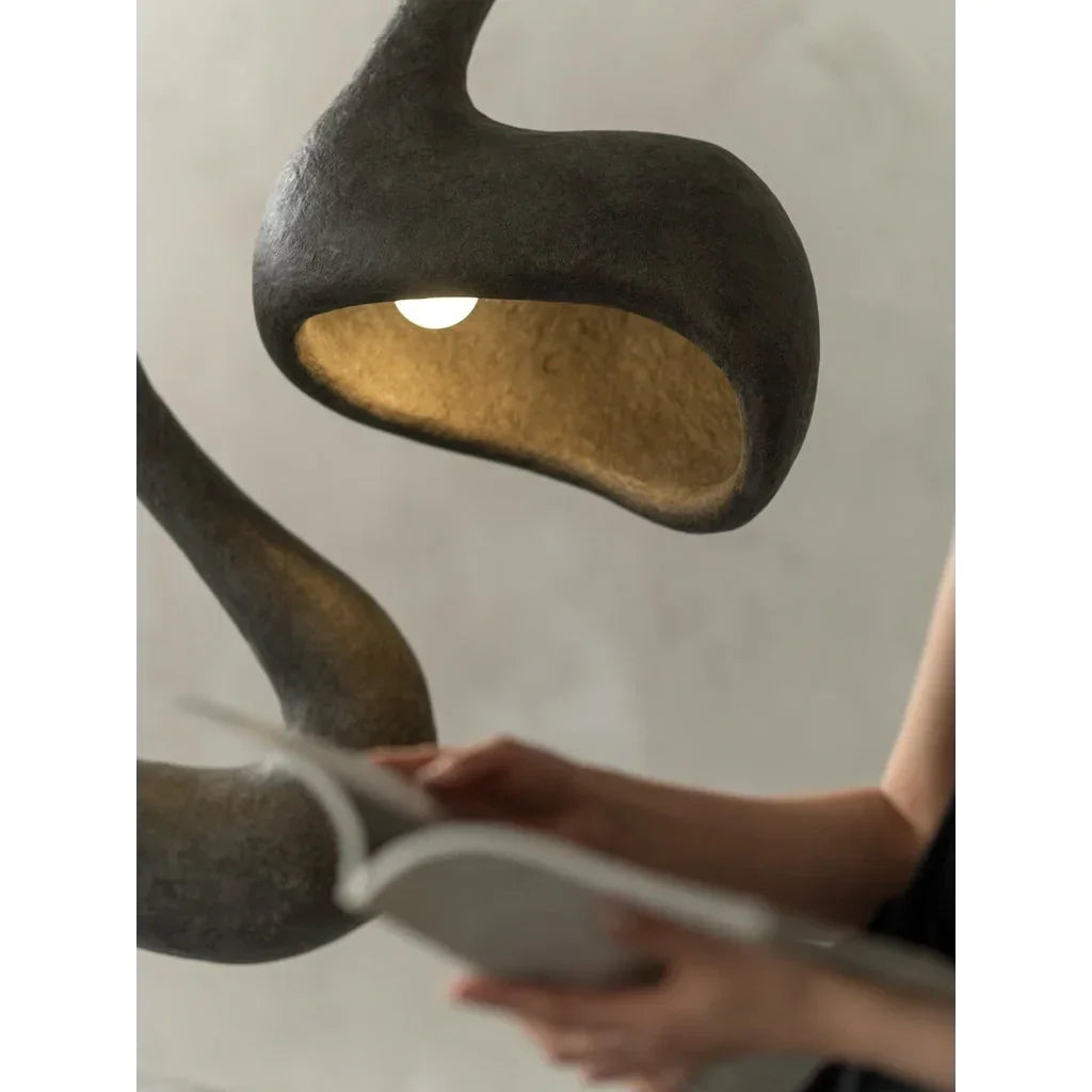 Living Room Wabi Sabi Sculptural Floor Lamp in Charcoal Textured Resin – Organic Modern Statement Lighting