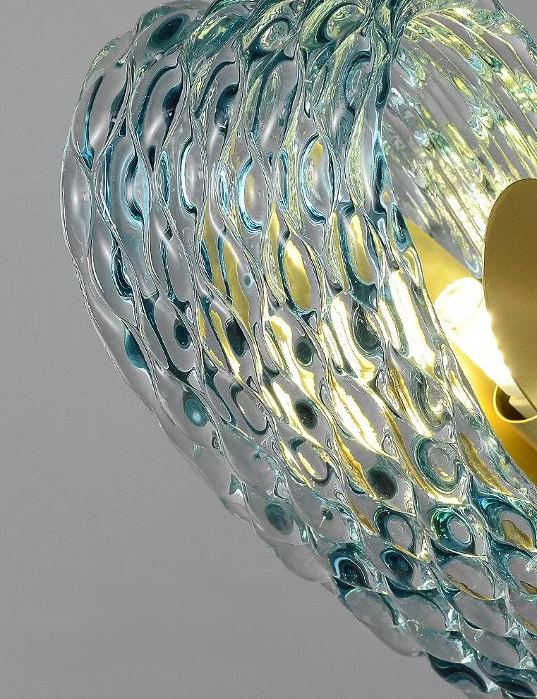 Blue Glass Chandelier 85cm | Hand-formed Ribbon Statement Light Brushed Gold Foyer Dining & Stairwell Casalolalights