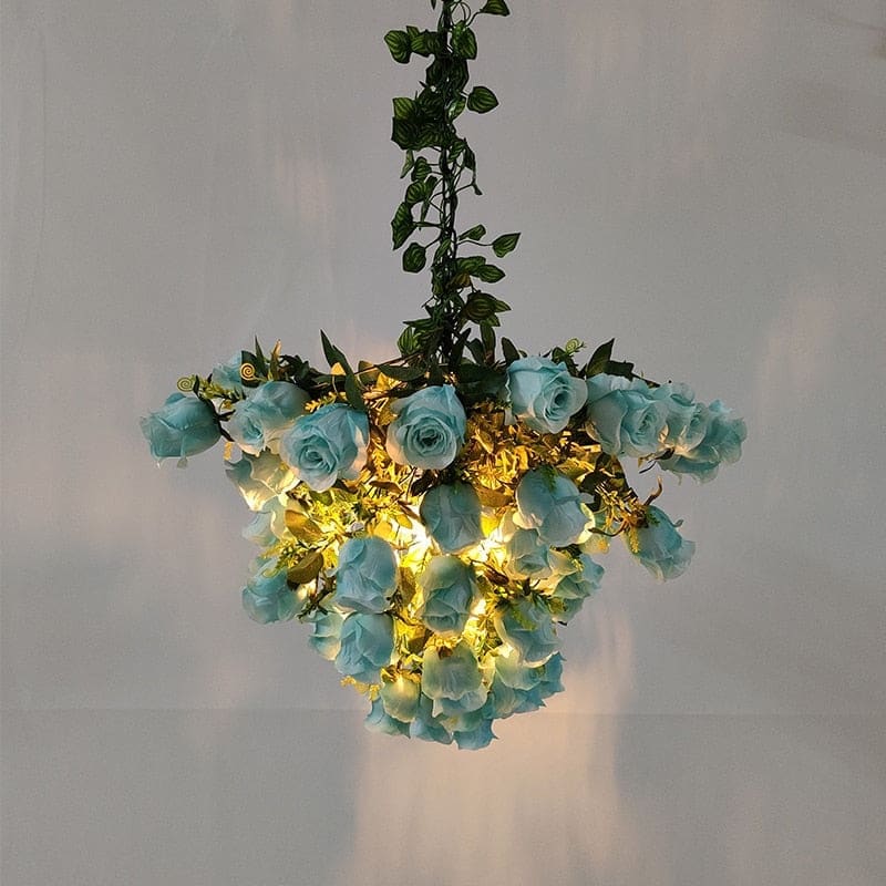 Flower Pendant Lamp | Blue Flowers Chandelier | Ceiling Light Fixture for Biophilic Design - Lamps