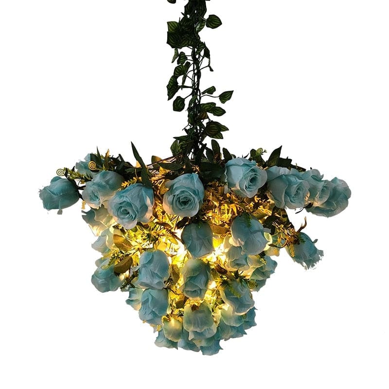 Flower Pendant Lamp | Blue Flowers Chandelier | Ceiling Light Fixture for Biophilic Design - Lamps