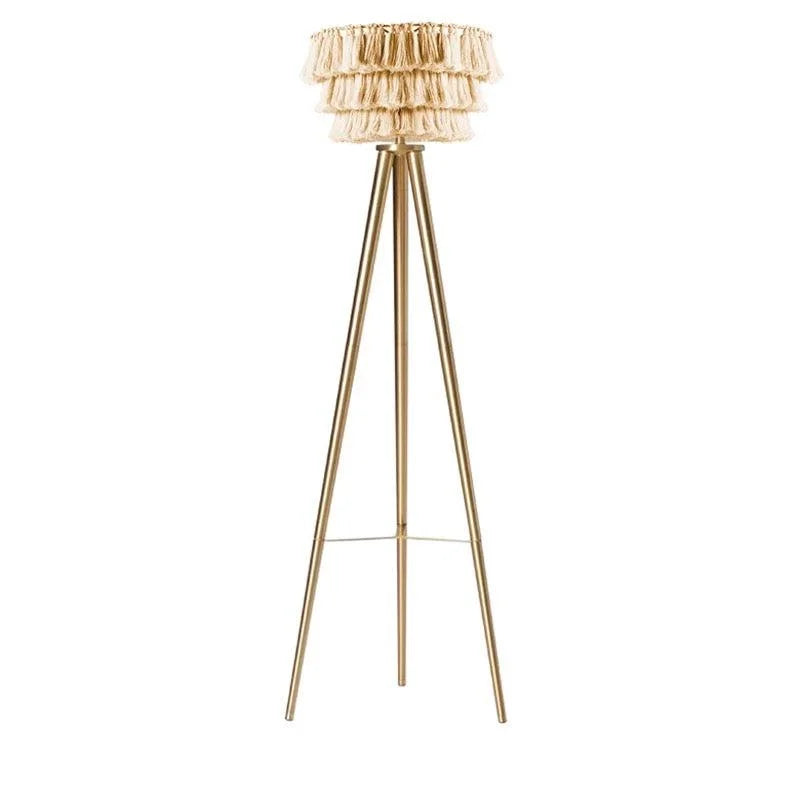 Bohemian Tassel Floor Lamp in Organic Cotton and Iron – Statement Lighting for Living Room or Bedroom