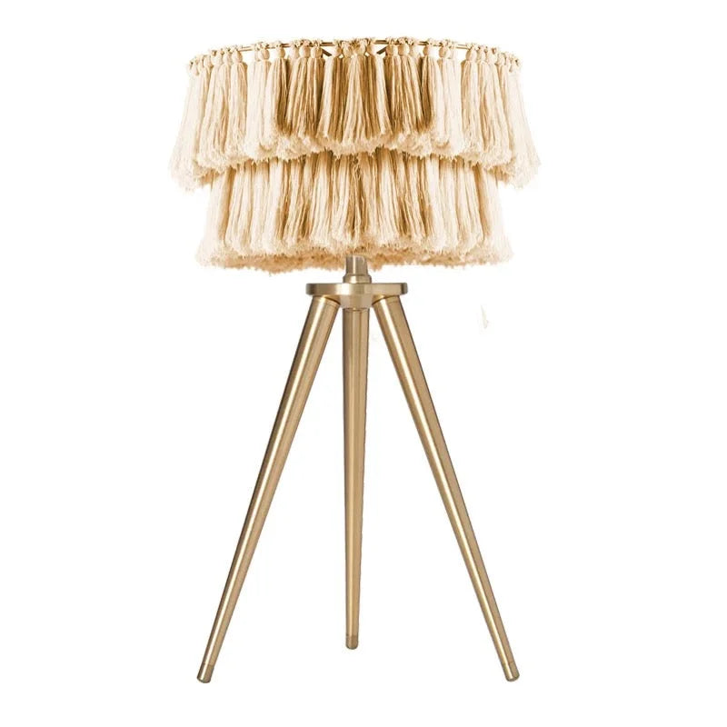 Bohemian Tassel Table Lamp in Organic Cotton and Iron – Eclectic Accent for Bedroom or Living Room