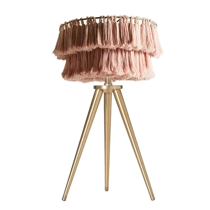 Bohemian Tassel Table Lamp in Organic Cotton and Iron – Eclectic Accent for Bedroom or Living Room