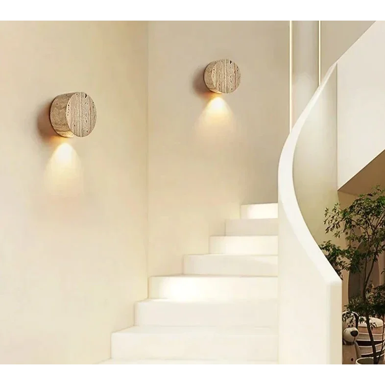 Small Genuine Travertine Cylinder Wall Sconce | 5cm Low Profile Corridor Night Light 2700k Led Casalola Lights Luxury