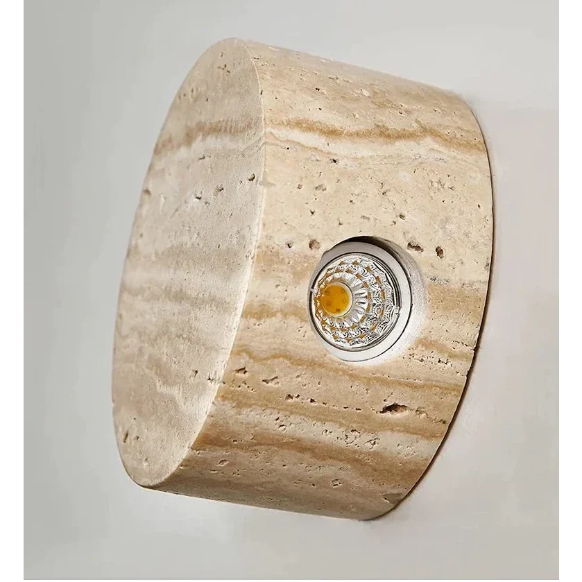 Small Genuine Travertine Cylinder Wall Sconce | 5cm Low Profile Corridor Night Light 2700k Led Casalola Lights Luxury
