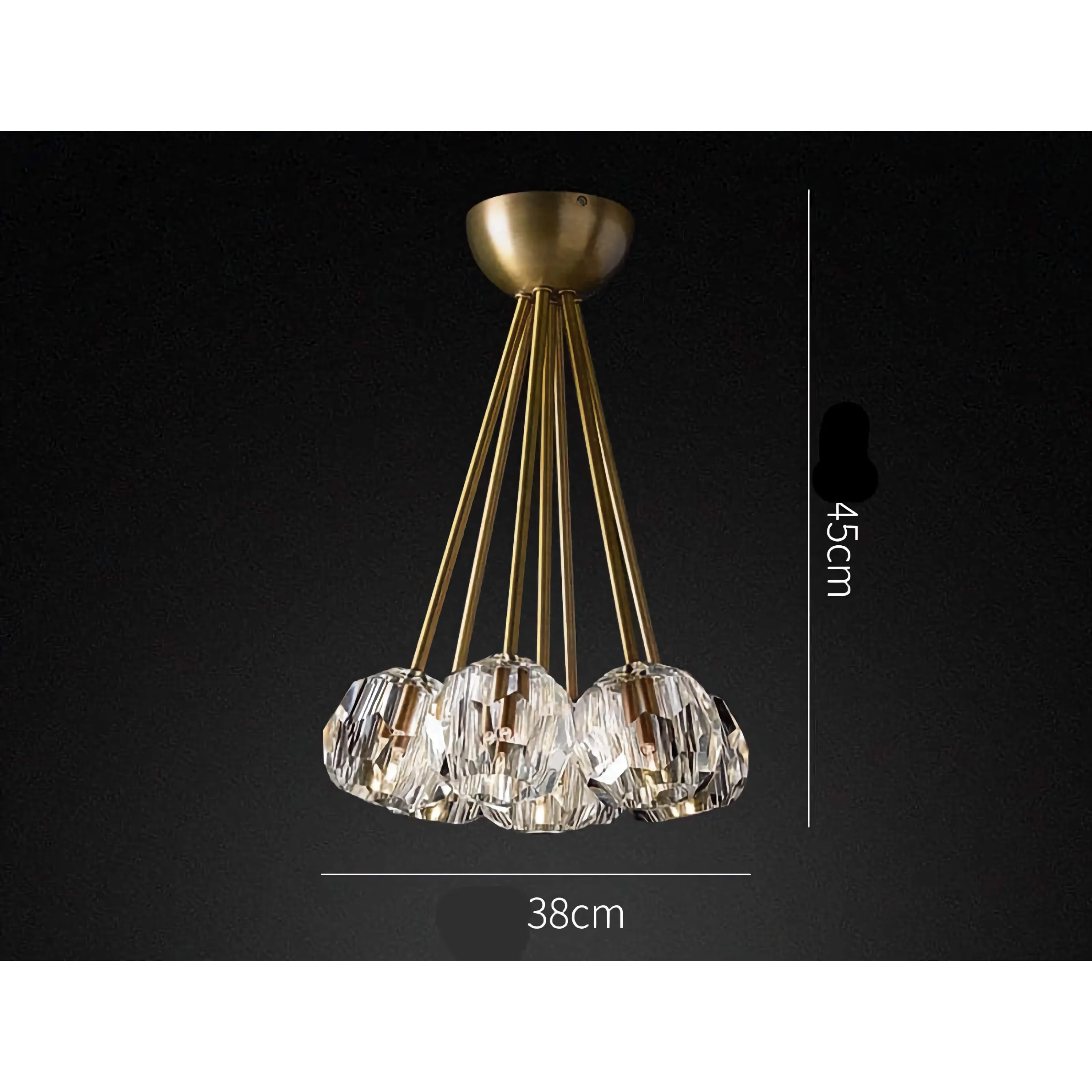 Crystal Globe Semi Flush Chandelier | Patinated Brass Modern Ceiling Light for Dining Room Statement Fixture