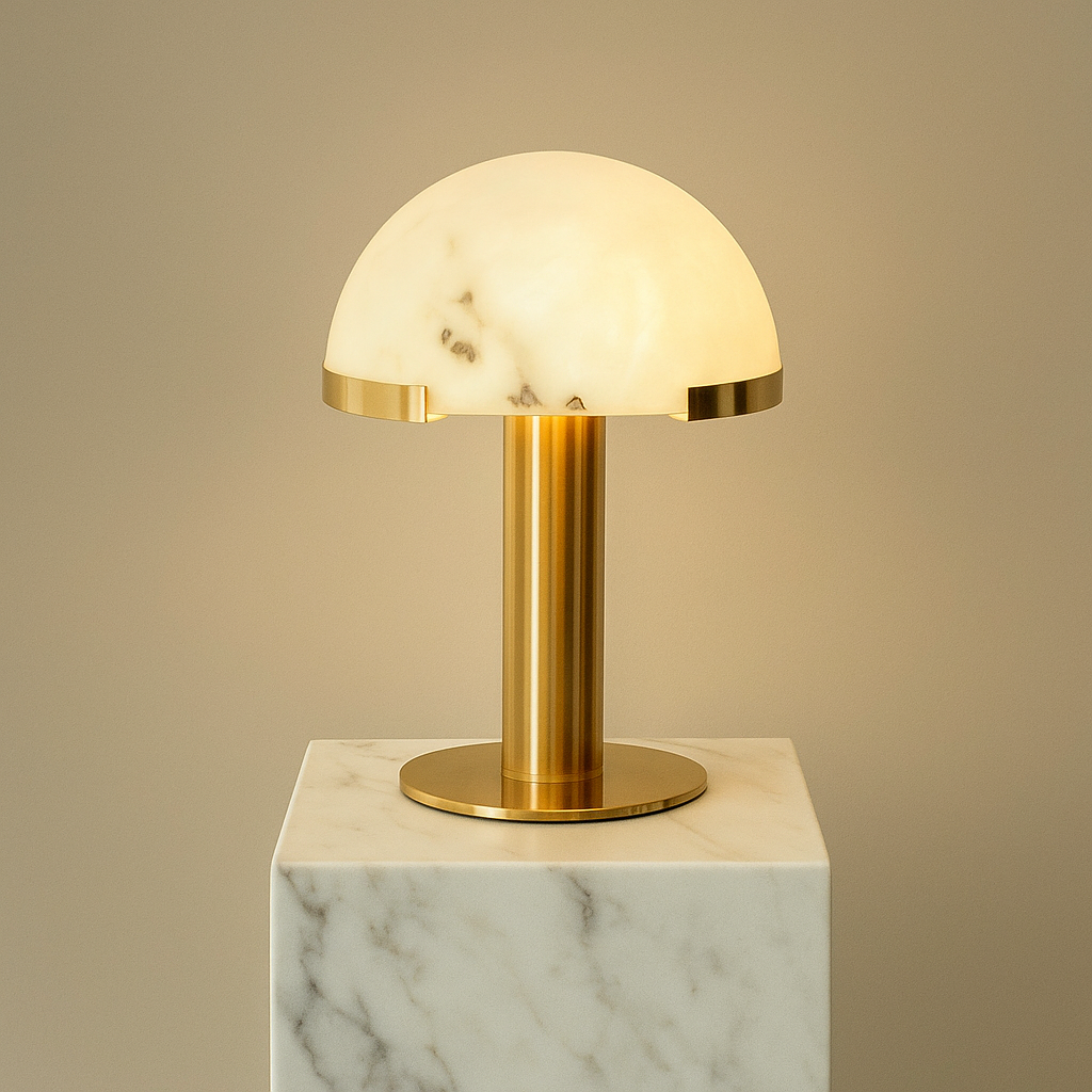 Brass & Alabaster Dome Table Lamp 50cm | Stone-dome Accent Modern Art Deco Bedroom Console Casalolalights Luxury Lamps