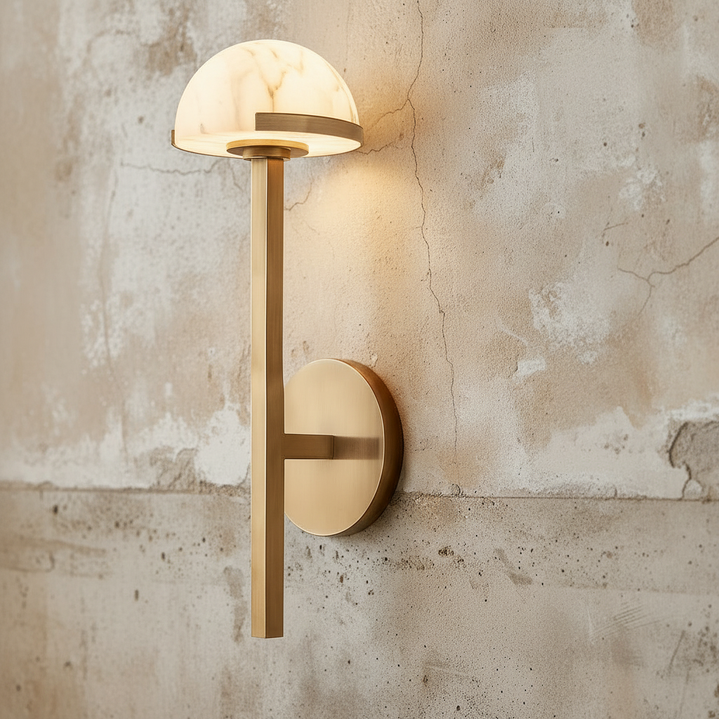 Genuine Alabaster Half Dome Wall Sconce Brass | Vanity Pair Bedside E12/e14 Warm Stone Glow Casalola Lights Luxury