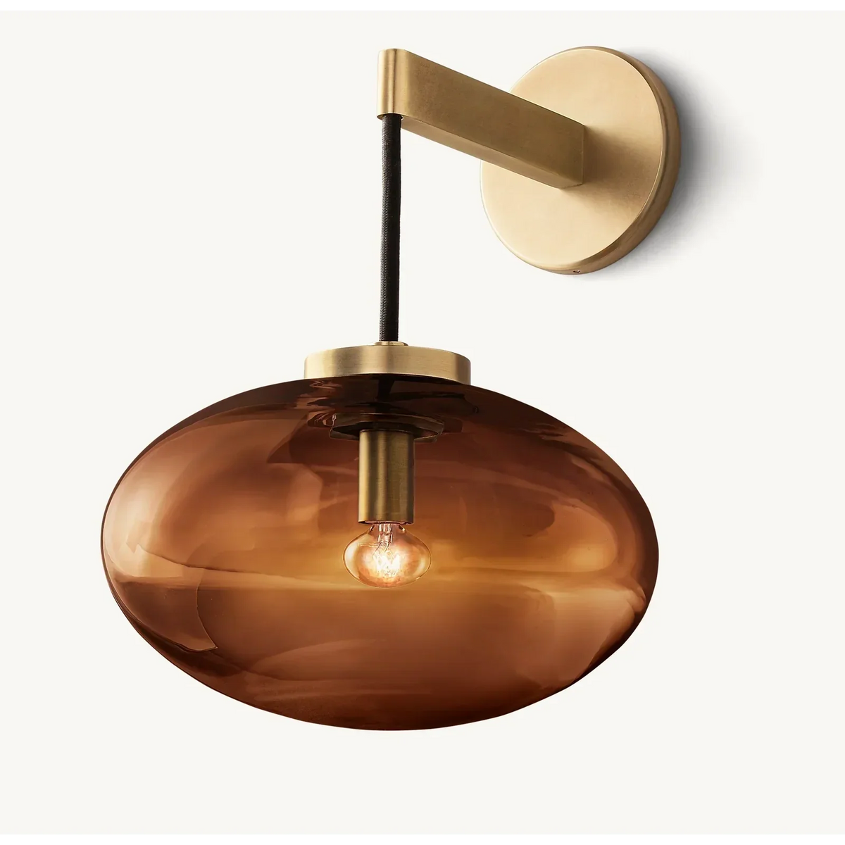 Brass or Black Steel Wall Sconce | Amber Glass Shade Contemporary Mid-century Living & Bedroom Casalolalights Luxury