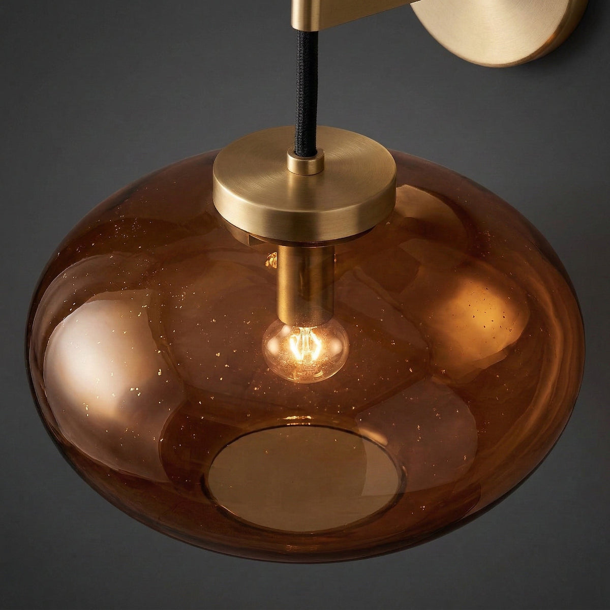 Brass or Black Steel Wall Sconce | Amber Glass Shade Contemporary Mid-century Living & Bedroom Casalolalights Luxury