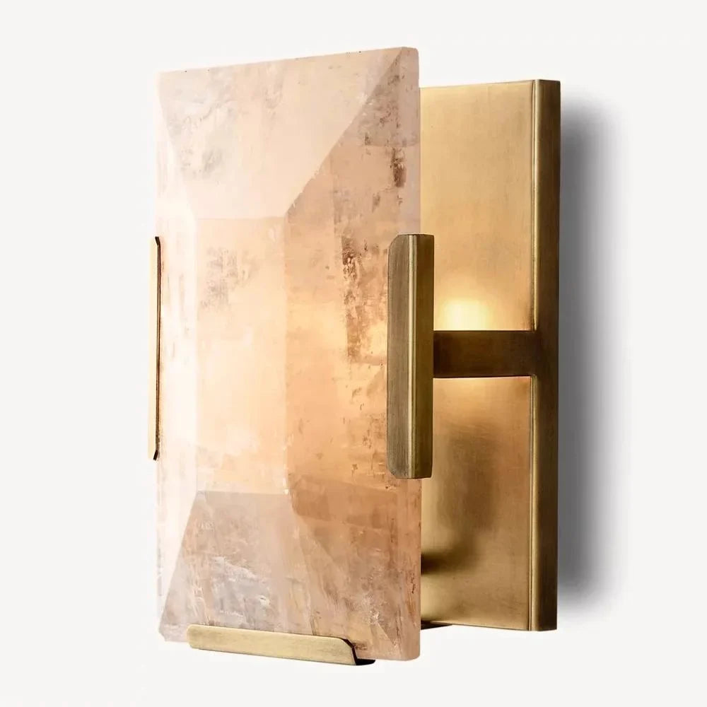 Calcite sconce beside a mirror