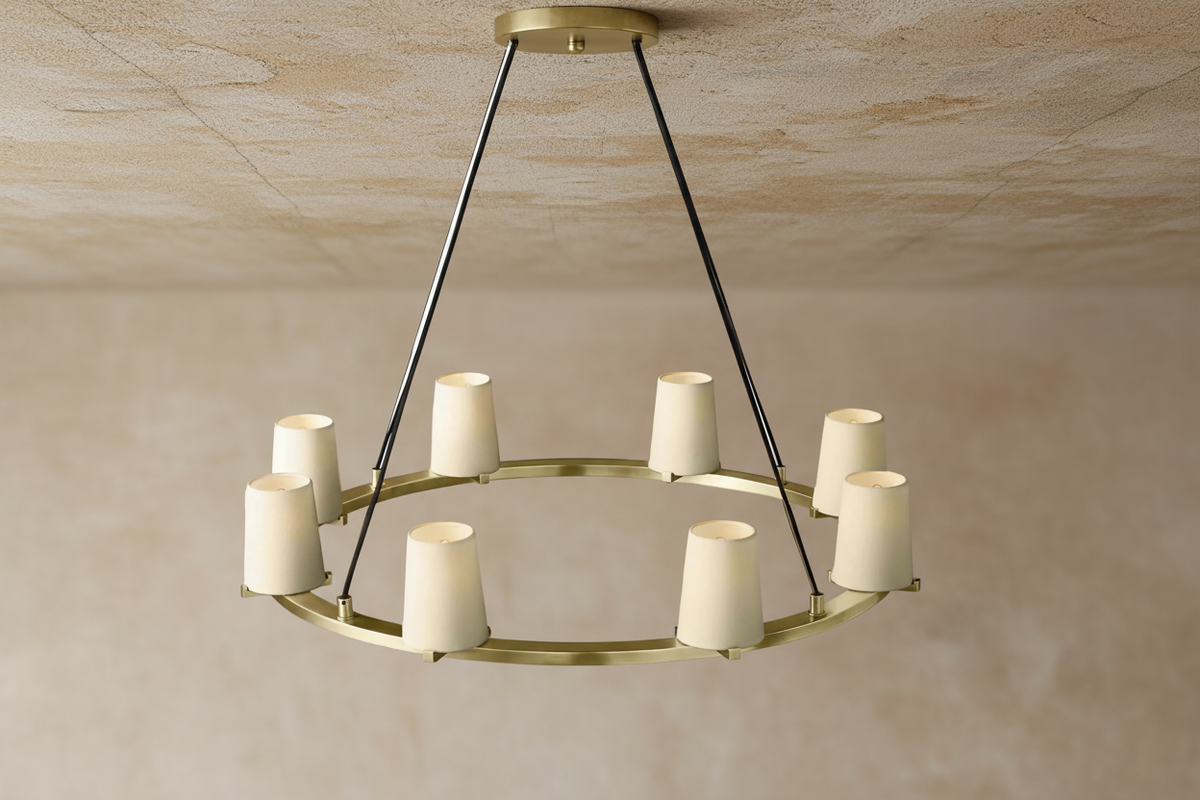 Brass Ring Chandelier with Linen Shades for Dining Room | 6 to 12 Lights 72 153 Cm (28 60 In) Wide Casalola Luxury