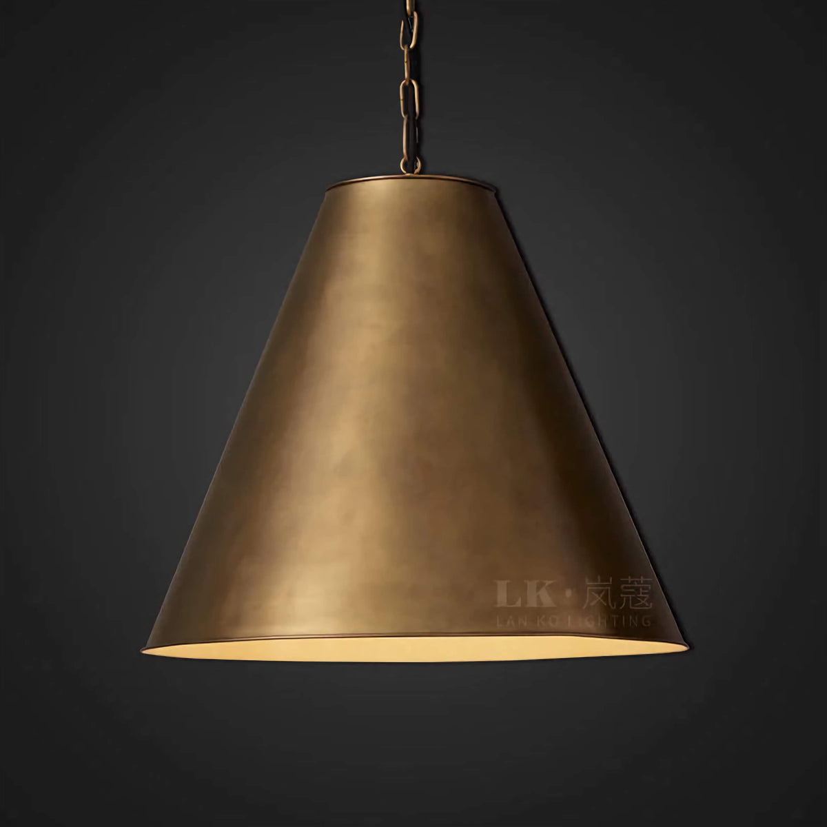 Patinated Brass Cone Pendant Light for Kitchen Island or Dining Table | 46 Cm (18.1″) Wide E27 Downlight Casalola