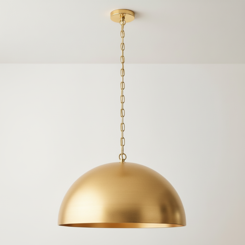 Solid Brass Dome Pendant Light | Mid-century Modern Wabi-sabi Style | Oversized Antique Gold Finish | Casalola Lights