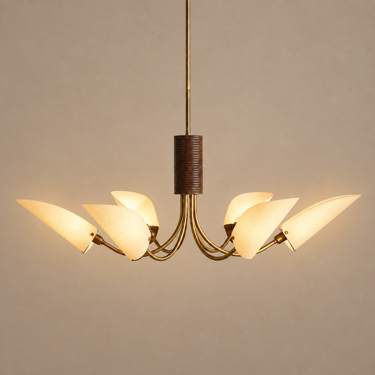 Six Light Brass Chandelier Cream Shades | Wide Sweep Without the Drop Soft Even Shallow Casalola Lights Luxury Lamps