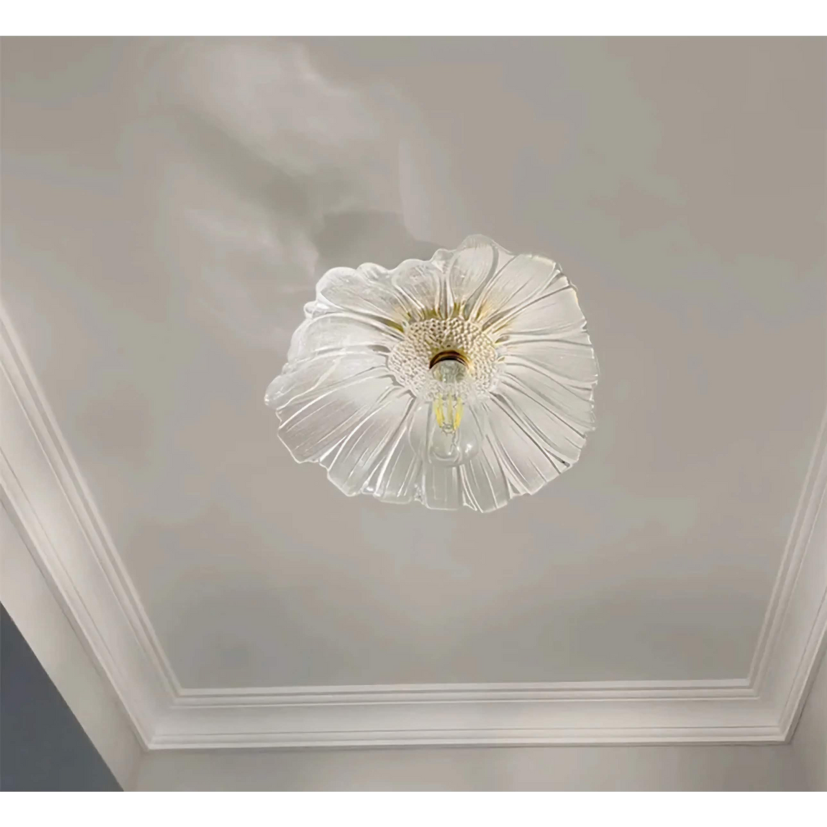 Glass Flower Semi Flush Mount Ceiling Light for Bedroom or Hallway | Brass 12 Inch Hand Formed Shade Casalola Lights