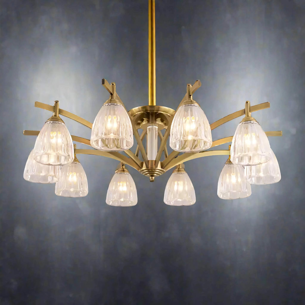 Fluted Glass Semi Flush Mount Ceiling Light for Living Room | Solid Brass 24 to 39 Inch 3 10 Lights Casalola Luxury
