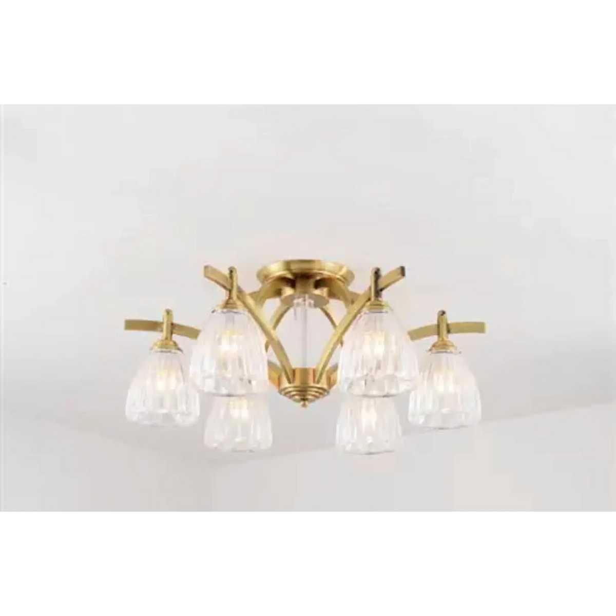 Fluted Glass Semi Flush Mount Ceiling Light for Living Room | Solid Brass 24 to 39 Inch 3 10 Lights Casalola Luxury