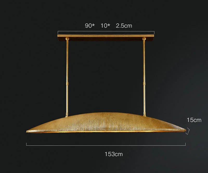 Textured Brass Dome Pendant Light | Leaf-inspired Linear Fixture | Sculptural Lighting for Island Dining or Office