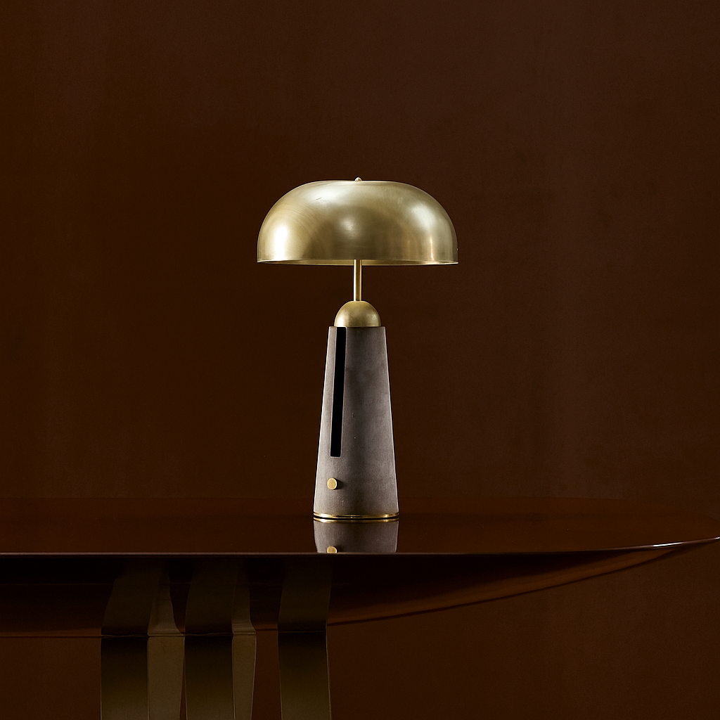 Gold Brass and Leather Table Lamp for Bedroom Office Desk | Dome Shade Mid Century Dimmable Option Casalola Lights